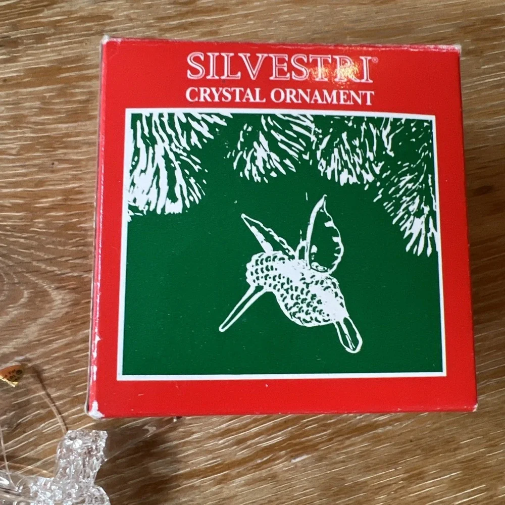 Vintage Silvestri Clear Glass Crystal Hummingbird Ornament Christmas Hand Spun